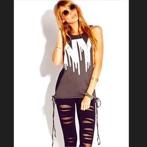 New York logo muscle tee graphic tee open sides top NY tee